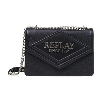 Replay Bolso de hombro con logo estampado y acabado martillado - Bags - Mujer - Negro - ONE SIZE