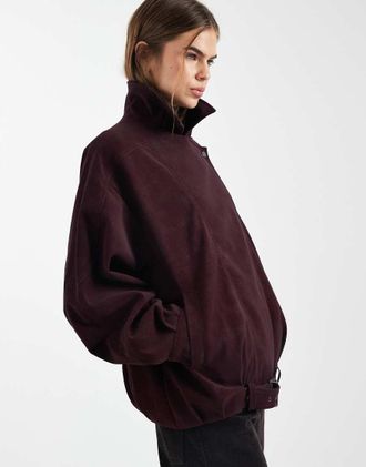 Asos Giacca stile motociclista oversize in pelle sintetica bordeaux-Marrone