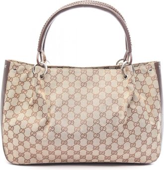 Gucci Beige Brown Gg Canvas Leather Handbag Tote Bag (Pre-Owned)