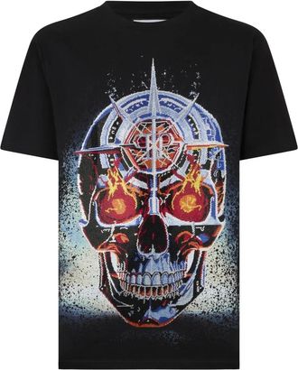 Philipp Plein Tops, Heren, Zwart, 3Xl, Katoen, Round Neck T-Shirt Chrome Skull Stones