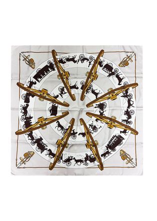 Hermès Cream Horse and Kart Print Silk Scarf