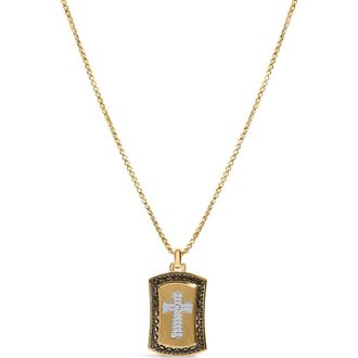 House of Brilliance 14K Yellow Gold Plated Sterling Silver 1/4 Cttw Diamond Cross Dog Tag Pendant Necklace in Yellow Gold Over Silver at Nordstrom