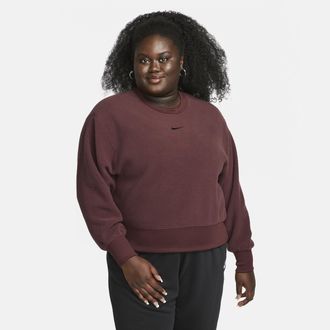 Nike Womens Nike Sportswear Plush Mod Crop Crew-Neck Sweatshirt (Plus Size) in Red | DX6419-652