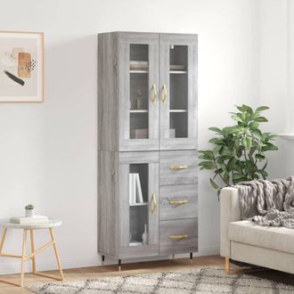 vidaXL Vidaxl - Aparador Alto Madera Contrachapada Gris Sonoma 69,5x34x180 Cm