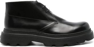 Tod's Zwarte Leren Enkellaarzen - Heren - Veterlaarzen - Zwart - 42 EU - Leer - Schoenen