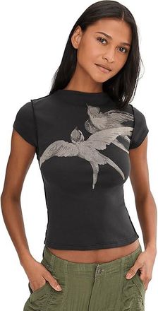 Free People Birds In Flight T-Shirts Womens Clothing Black : XS (Womens 0-2), Cotton