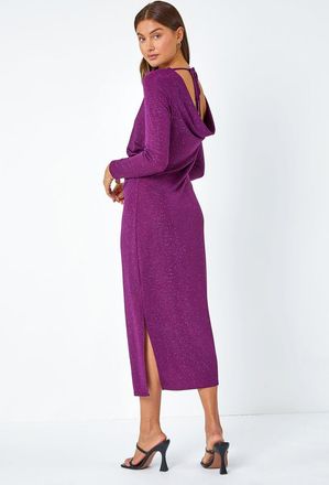 Roman Glitter Cowl Back Stretch Ruched Midi Dress