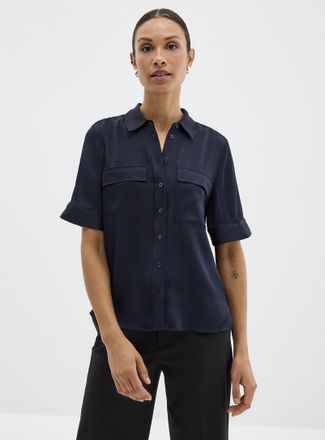 Contemporaine Womens Buttoned-sleeve silk shirt