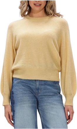 Co'Couture Dames Truien vesten Ronan O-knit - Dames - Ronde hals truien - Geel - L - Linnen - Truien & Vesten