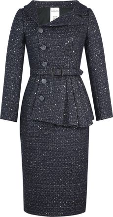 Chic Star Womens Sequined Tweed Blazer Dress, Black, S
