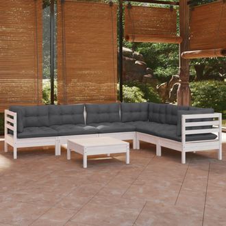 vidaXL Vidaxl - Muebles De Jard&iacute;n 8 Pzas Con Cojines Blanco Madera De Pino