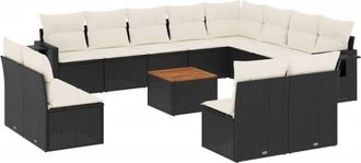 vidaXL Set De Sof&aacute;s De Jard&iacute;n Y Cojines 13 Pzas Rat&aacute;n Sint&eacute;tico Negro Vidaxl