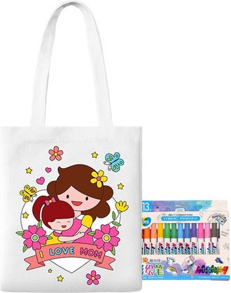 Generic Blank Canvas Bags - Coloring Candy Bags,Mothers Day Art Craft with Paint Pens Learning Activities for Kids Ages 3+ Boys Girls School Home Travel Kinde