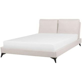 Beliani Modern Chenille eu King Size Bed Frame 5ft3 Beige Slatted Base Melle