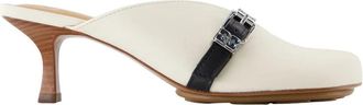 Ganni Witte Leren Sandalen met Hak - Dames - Muiltjes - Wit - 40 EU - Leer - Schoenen
