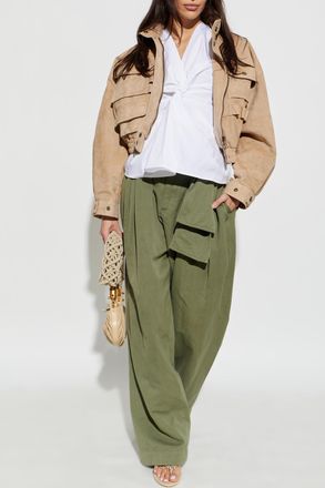 Balmain Suede Jacket With Pockets, Womens, Beige