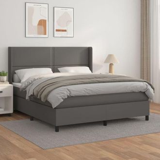 vidaXL Cama Box Spring Con Colch&oacute;n Cuero Sint&eacute;tico Gris 180x200 Cm Vidaxl