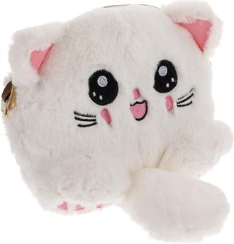 SOLUSTRE Cute Plush Cartoon Cat Crossbody Shoulder Bag for Women Small White Messenger Bag Portable Travel Handbag with Soft Material