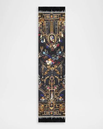 Camilla Night Garden Long Silk Scarf with Tassels