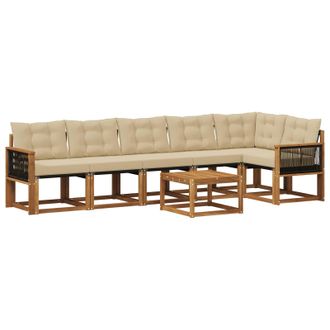vidaXL Conjunto De Sof&aacute;s De Exterior Con Coj&iacute;n 7 Pcs Natural Y Beige Vidaxl