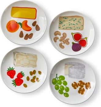 Tag Fromage Appetizer Plates Set of 4 Multi Bone China 6x6 in in White at Nordstrom