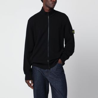 Stone Island Maglione con zip nero in pura lana