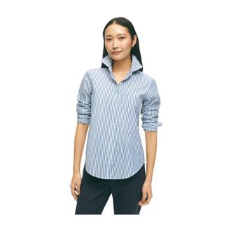 Brooks Brothers Klassieke Bengal Stripe Button-Down Blouse met Normale Pasvorm - Dames - Overhemden - Blauw - 2XS - Katoen - Overhemden