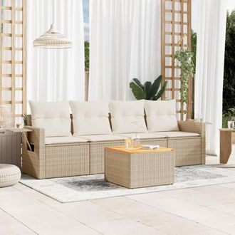 vidaXL Vidaxl - Juego De Sof&aacute;s Jard&iacute;n Con Cojines 5 Pzas Rat&aacute;n Sint&eacute;tico Beige