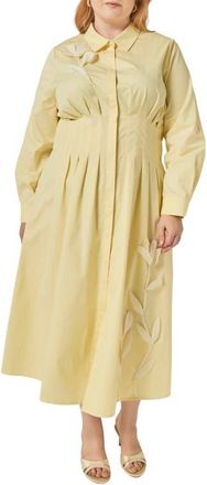 English Factory Appliqu&eacute;d Pleated Cotton Shirtdress in Butter Yellow at Nordstrom, Size 2X