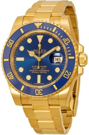 Rolex Submariner Blue Dial 18K Yellow Gold Oyster Bracelet Automatic Mens Watch 116618BLSO