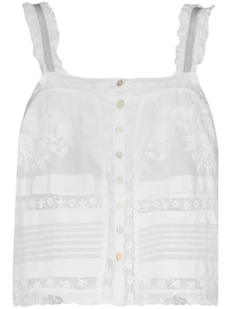 LoveShackFancy Sully cropped crocheted top - White
