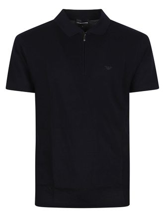 Emporio Armani Half-Zip Short-Sleeve Subtle Logo Cotton Polo Shirt