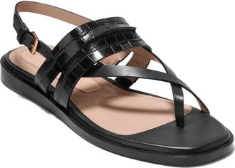 Cole Haan Estella Slingback Leather Sandal in Black Croc Print Leather at Nordstrom Rack, Size 6.5