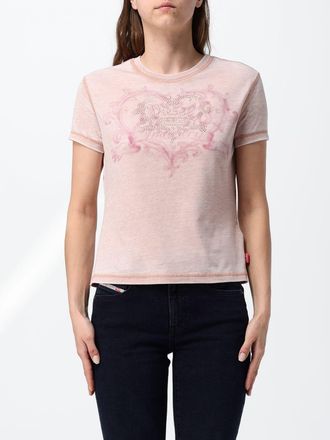 Diesel T-shirt slim fit in cotone con logo frontale in strass
