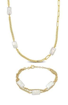 Delmar Cultured Pearl Bracelet & Necklace Set in Gold at Nordstrom Rack