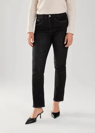 FDJ Suzanne Straight Jeans In Black With Gold Rhinestones