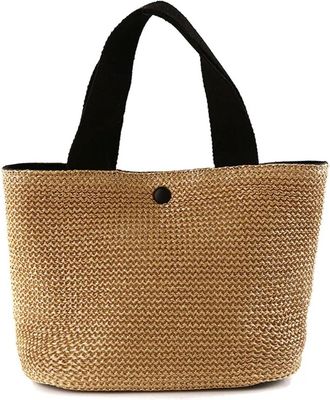 Generic Compatible For Shoulder Messenger Bag Women Summer Woven Rattan Bucket Handbag Handmade Crossbody Bags(Black)