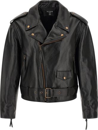 Balmain Black Calfskin Leather Mens Jacket