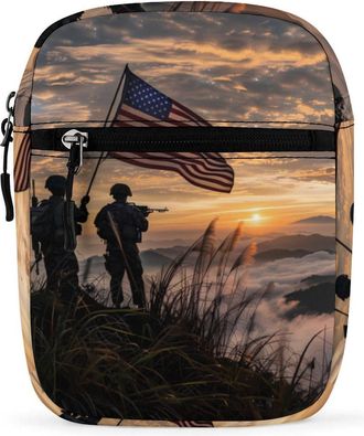 Generic Silhouette of Soldiers with U.S Flag Crossbody Bag Adjustable Satchel Cute Shoulder Bag Lightweight Sling Bags
