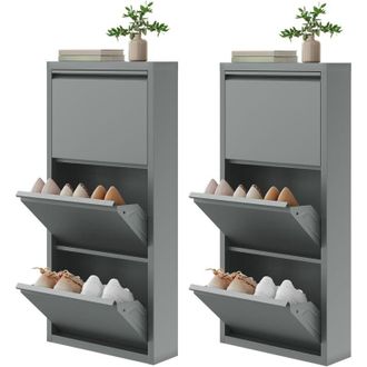 Woltu 2x Scarpiera con 3 Cassetti Grigio Chiaro