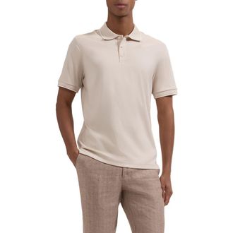 Bugatchi Tipped Pima Cotton Piqu&eacute; Polo in Almond at Nordstrom, Size Xx-Large
