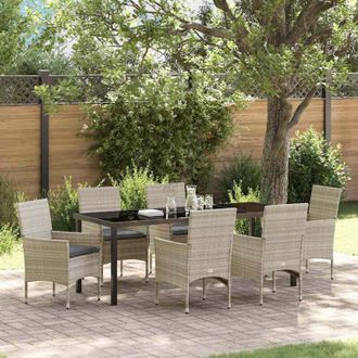 vidaXL Conjunto De Comedor De Jard&iacute;n 7 Pcs Gris Claro Rat&aacute;n Sint&eacute;tico Vidaxl