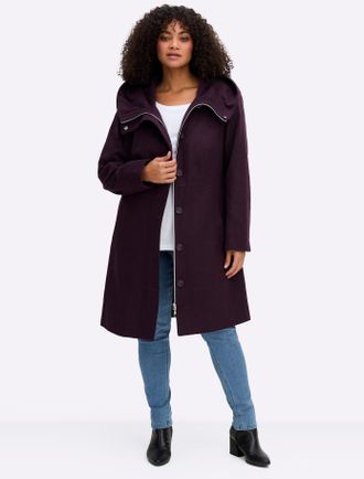 Sheego Kurzmantel SHEEGO, Damen, Gr. 40, aubergine, 90% Polyester, 10% Wolle, unifarben, unifarben mit Farbeinsatz, unifarben mit Farbeins&auml;tzen, M&auml;ntel Kurzm