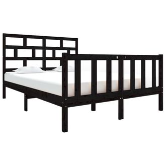 Berkfield Home Bed Frame Black Solid Wood Pine 135x190 cm Double