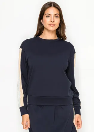 YAL New York Navy T-Shirt with Contrast Stripe Sleeves