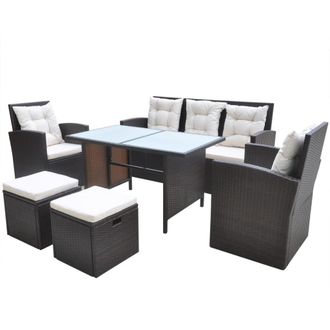 vidaXL Set Comedor De Jard&iacute;n 6 Piezas Y Cojines Rat&aacute;n Sint&eacute;tico Marr&oacute;n Vidaxl