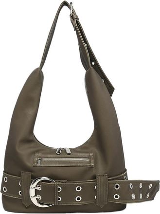 Generic PU Leather Belt Buckle Handbag Vintage Travel Shoulder Bag Y2k Tote Bag (Green) (Green)