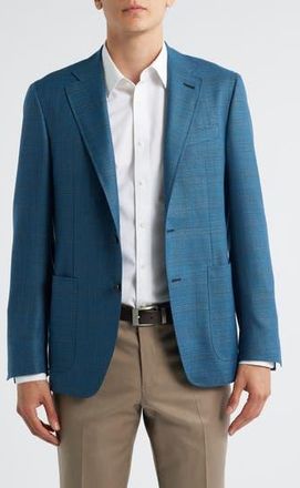 Canali Kei Trim Fit Turquoise M&eacute;lange Shadow Plaid Super 130s Wool Sport Coat at Nordstrom Rack, Size 46 Us / 58 Eu Regular