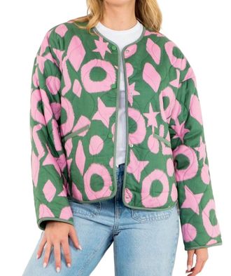 THML Clothing Monroe Quilted Jacket In Green/pink
