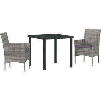 vidaXL Vidaxl - Conjunto De Comedor De Jard&iacute;n Con Coj&iacute;n 3 Pcs Gris Polirat&aacute;n